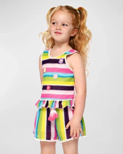 Hannah Banana Kids' Girl's Multicolor Stripe Knit Top In Pink Multi