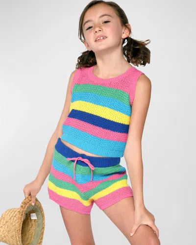 Hannah Banana Kids' Girl's Multicolor Striped Crotchet Top In Fuchsia Multi