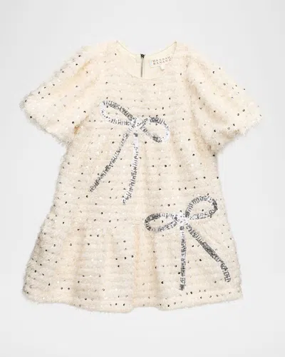 Hannah Banana Kids' Girl's Sequined Bow Knit Mini Dress In Gold