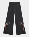 Hannah Banana Girl's Sequined-bow Sweatpants In Black