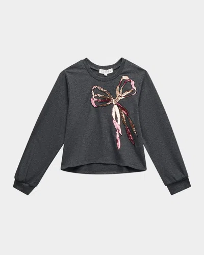 Hannah Banana Kids' Girl's Sequined-bow Top In Gray
