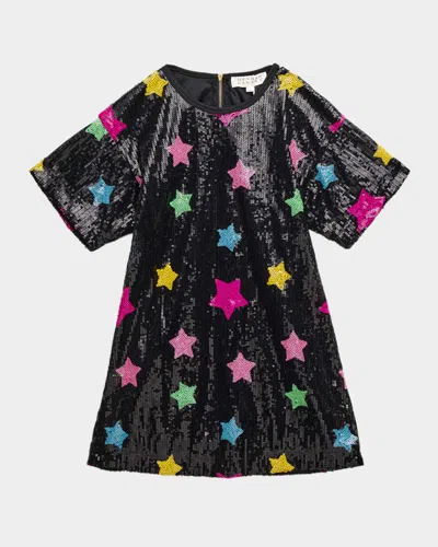 Hannah Banana Kids' Girl's Sequined Star Mini Dress In Black