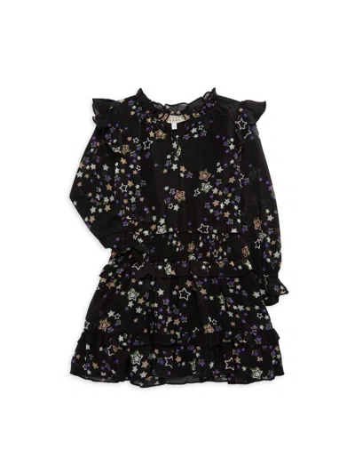 Hannah Banana Kids' Girl's Star Print Ruffle Dress In Black Multi