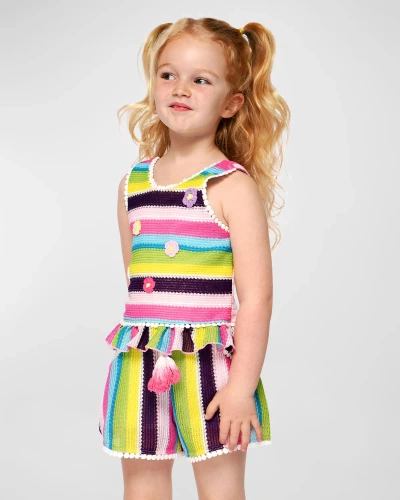 Hannah Banana Kids' Girl's Striped Knit Shorts In Pink Multi