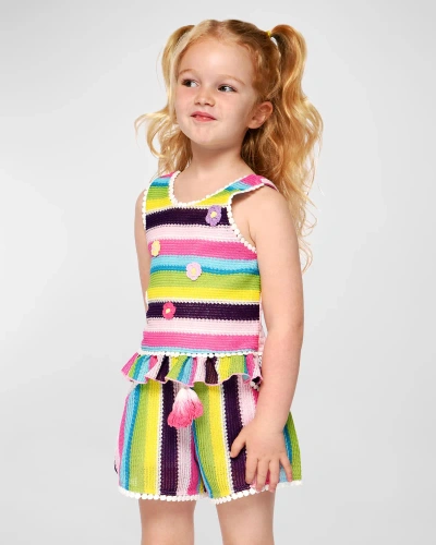 Hannah Banana Kids' Girl's Striped Knit Shorts In Pink