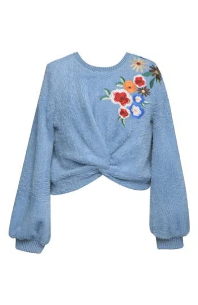 Hannah Banana Kids' Embroidered Flower Sweatshirt In Blue