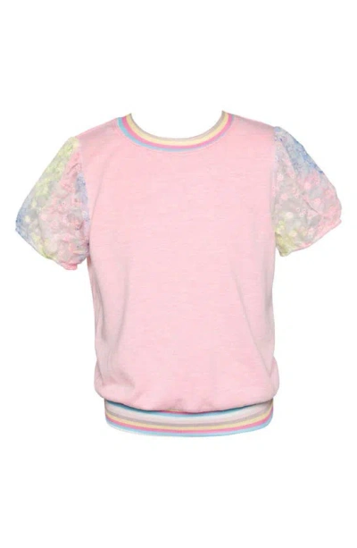 Hannah Banana Kids' Embroidered Short Sleeve Sweatshirt In Pink