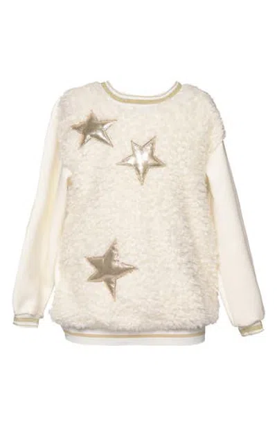 Hannah Banana Kids' Faux Shearling Metallic Star Tunic In Neutral