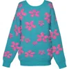 Shop Hannah Banana Kids' Floral Fuzzy Eyelash Sweater In Turquoise