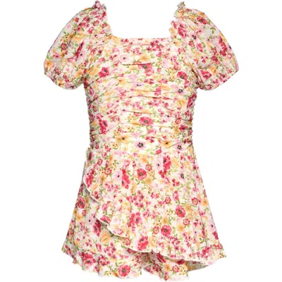 Hannah Banana Kids' Floral Ruched Romper In Multi