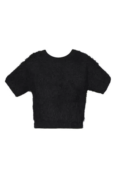 Hannah Banana Kids' Fuzzy Short-sleeved Sweater In Black