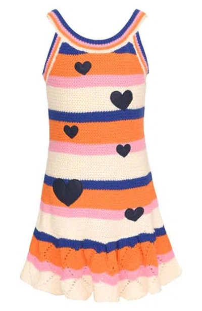 Hannah Banana Kids' Heart Patch Open Knit Dress In Orange