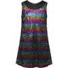 Hannah Banana Kids' Iridescent Stripe Chain Detail Dress In Black/metallic Multi