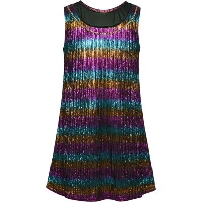 Hannah Banana Kids' Iridescent Stripe Chain Detail Dress In Black/metallic Multi