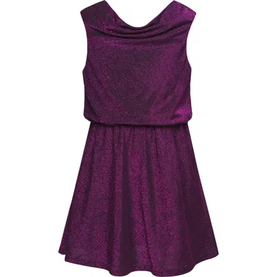 Hannah Banana Kids' Metallic Cowl Neck Party Dress In Purple