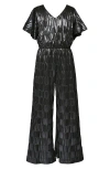 Hannah Banana Kids' Metallic Flutter Sleeve Jumpsuit In Dark Gray