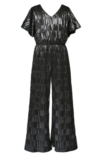 Hannah Banana Kids' Metallic Flutter Sleeve Jumpsuit In Dark Gray