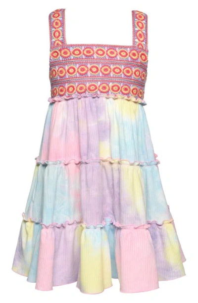 Hannah Banana Kids' Mix Print Tiered Dress In Pink Multi