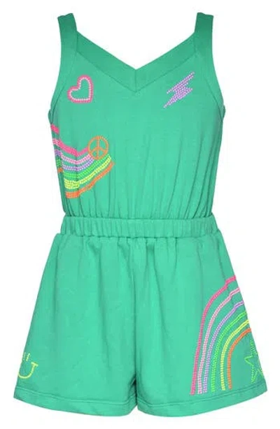 Hannah Banana Kids' Rainbow Studded Cotton Romper In Green