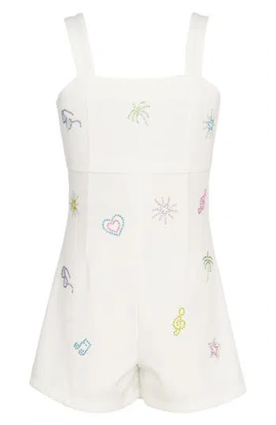 Hannah Banana Kids' Rhinestone Scuba Knit Romper In White