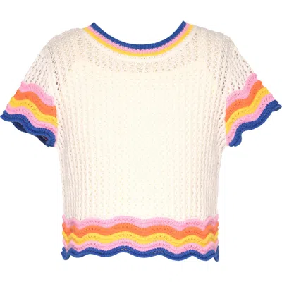 Hannah Banana Kids' Scalloped Open Knit T-shirt In White