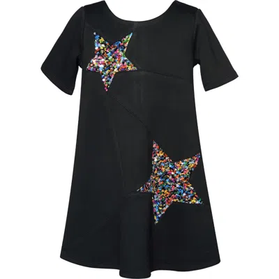 Hannah Banana Kids' Sequin Star Shift Dress In Black