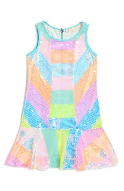 Hannah Banana Kids' Sequin Stripe Drop Waist Dress In Neon Pink