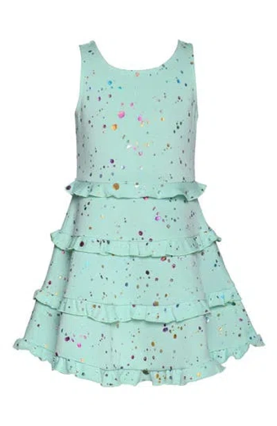 Hannah Banana Kids' Splatter Print Tiered Ruffle Dress In Blue