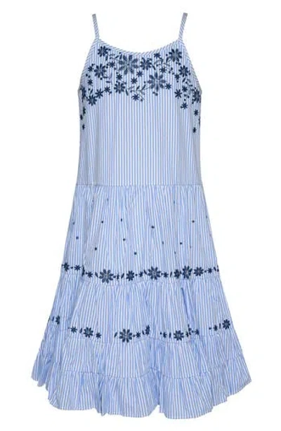 Hannah Banana Kids' Stripe Embroidered Tiered Sundress In Blue