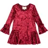Hannah Banana Kids' Velvet Flared Sleeve Dress In Burgundy