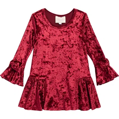 Hannah Banana Kids' Velvet Flared Sleeve Dress In Burgundy