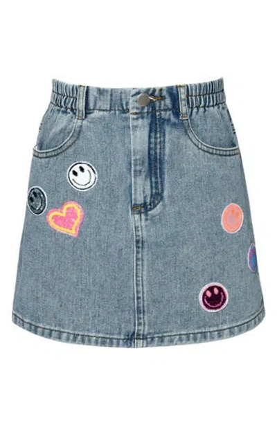 Hannah Banana Kids' Vintage Patchwork Denim Skirt In Stonewash