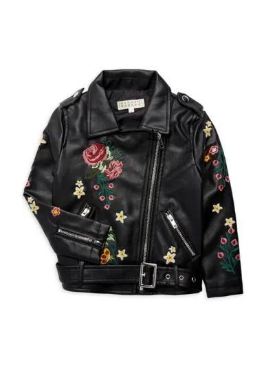Hannah Banana Kids' Little Girl's Embroidered Faux Leather Jacket In Black