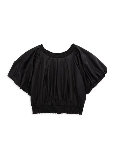 Hannah Banana Kids' Little Girl's Faux Leather Blouson Top In Black