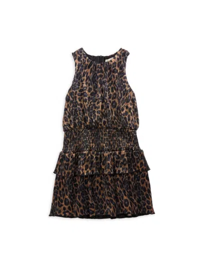 Hannah Banana Kids' Little Girl's Leopard Print Blouson Dress In Black Brown