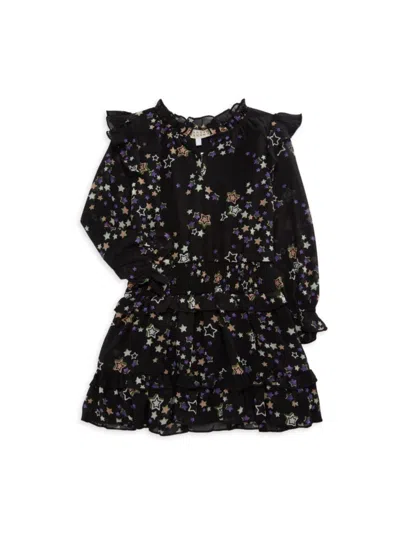 Hannah Banana Kids' Little Girl's Star Print Smocked Dress In Black Multi