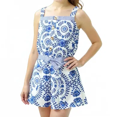 Hannah Banana Kids' Mosaic Print Romper With Front Button Closure In Blue