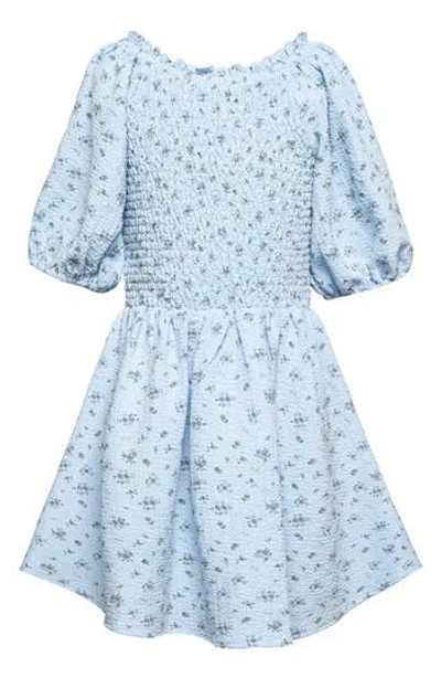 Hannah Banana Truly Me Kids' Smocked Puff Sleeve Dress In Blue