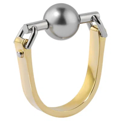 Pre-owned Hannah Martin London Pearl Orb Harness Ring In 18k Gold & Grey Tahitian Pearl By  In Gray
