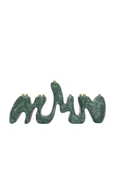 Hannah Polskin Solid Marble Menorah Sculpture In Green