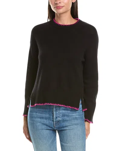 Hannah Rose 100% Cashmere Whipstitch Sweater In Black