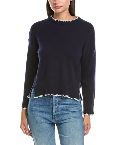 Hannah Rose 100% Cashmere Whipstitch Sweater In Blue