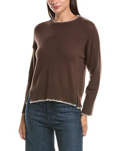 Hannah Rose 100% Cashmere Whipstitch Sweater In Brown