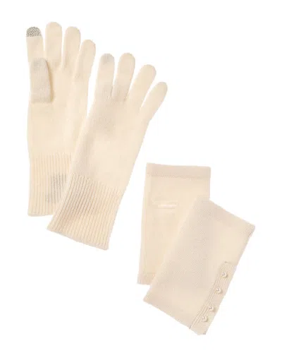 Hannah Rose 3-in-1 Faux Side Placket Cashmere Gloves In White