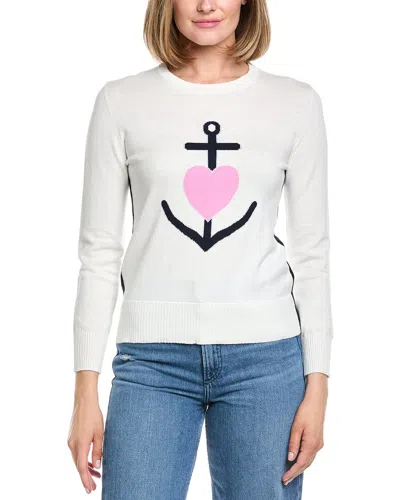 Hannah Rose Anchor Heart Side Panel Cashmere-blend Sweater In White
