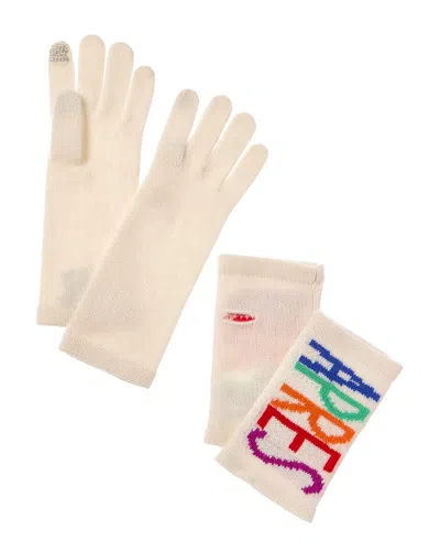 Hannah Rose Apres Intarsia 3-in-1 Cashmere Gloves In White