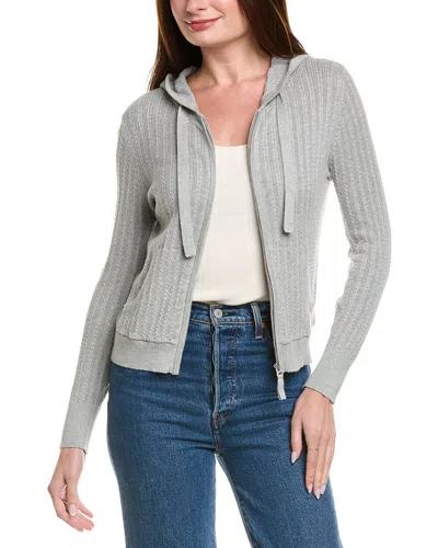 Hannah Rose Arrowhead Cable Full Zip Cashmere-blend Hoodie In Gray