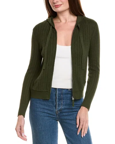 Hannah Rose Arrowhead Cable Full Zip Cashmere-blend Hoodie In Green