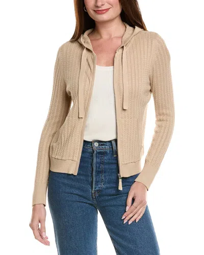 Hannah Rose Arrowhead Cable Full Zip Cashmere-blend Hoodie In Gray