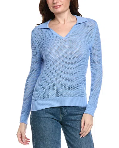 Hannah Rose Arwen Textured Polo Collar Cashmere-blend Sweater In Blue